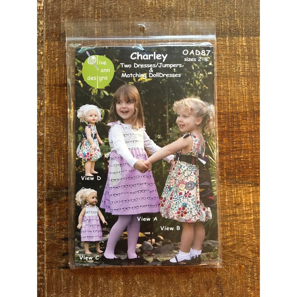 Olive Ann Designs Sewing Pattern OAD87 Charlie Jumper Dress Girl Doll 2-8 UNCUT